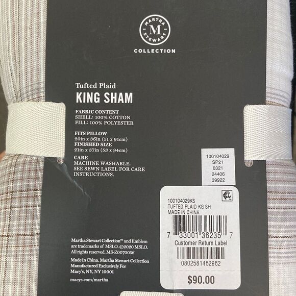 - Martha Stewart Collection Tufted
Plaid Quilted King Sham,
20in X 36” Grey - Picture 2 of 4